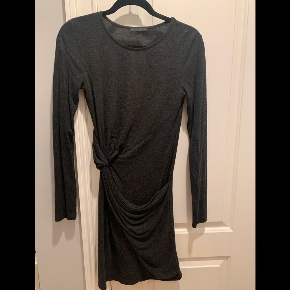Zara  women’s dark grey long sleeve dress with side ruching
